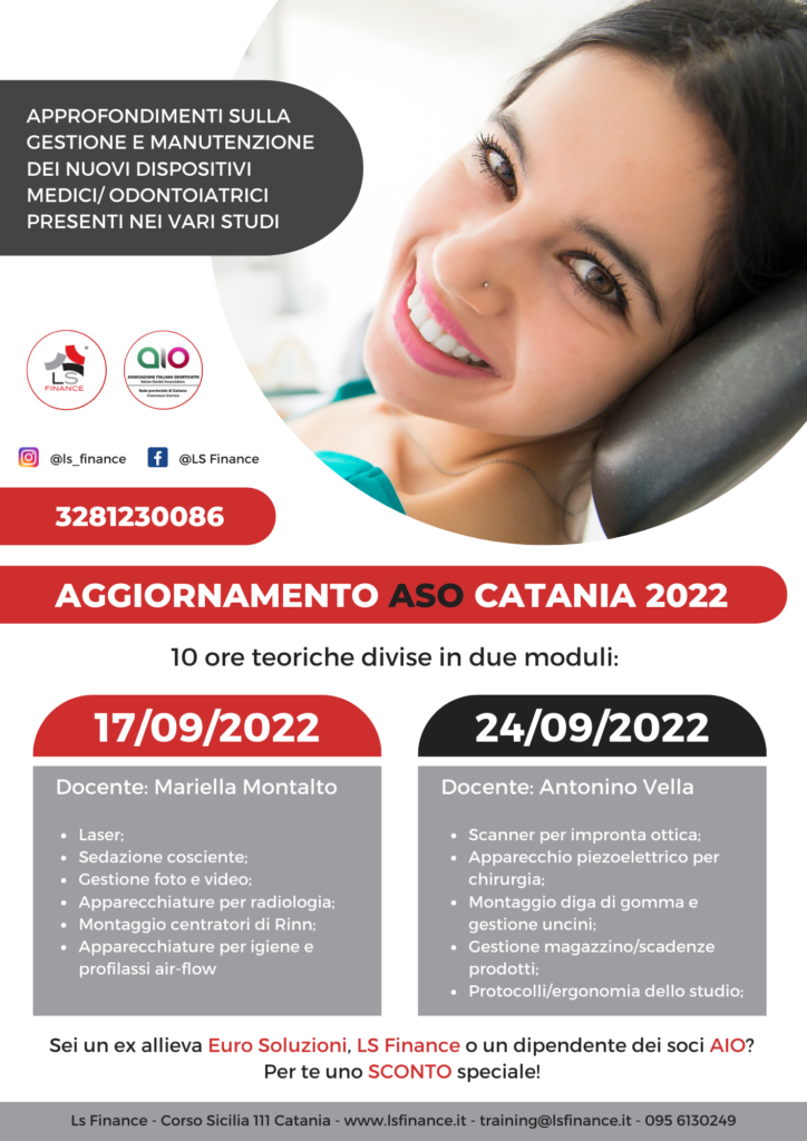 Corso di aggiornamento per ASO o assistente di studio odontoiatrico, in programma a Catania il 17 settembre e il 24 settembre.